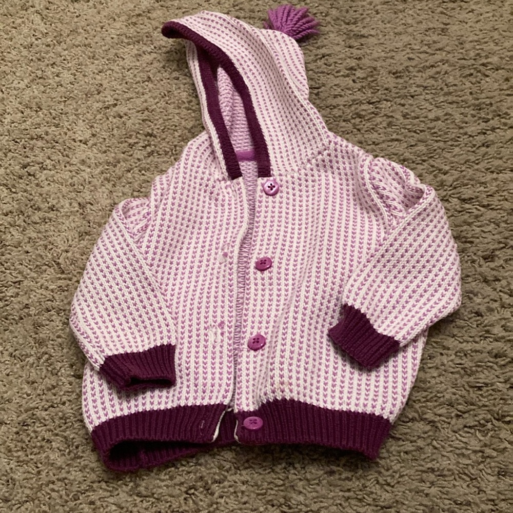 Gymboree Purple and White Hooded Knit Cardigan hoodie